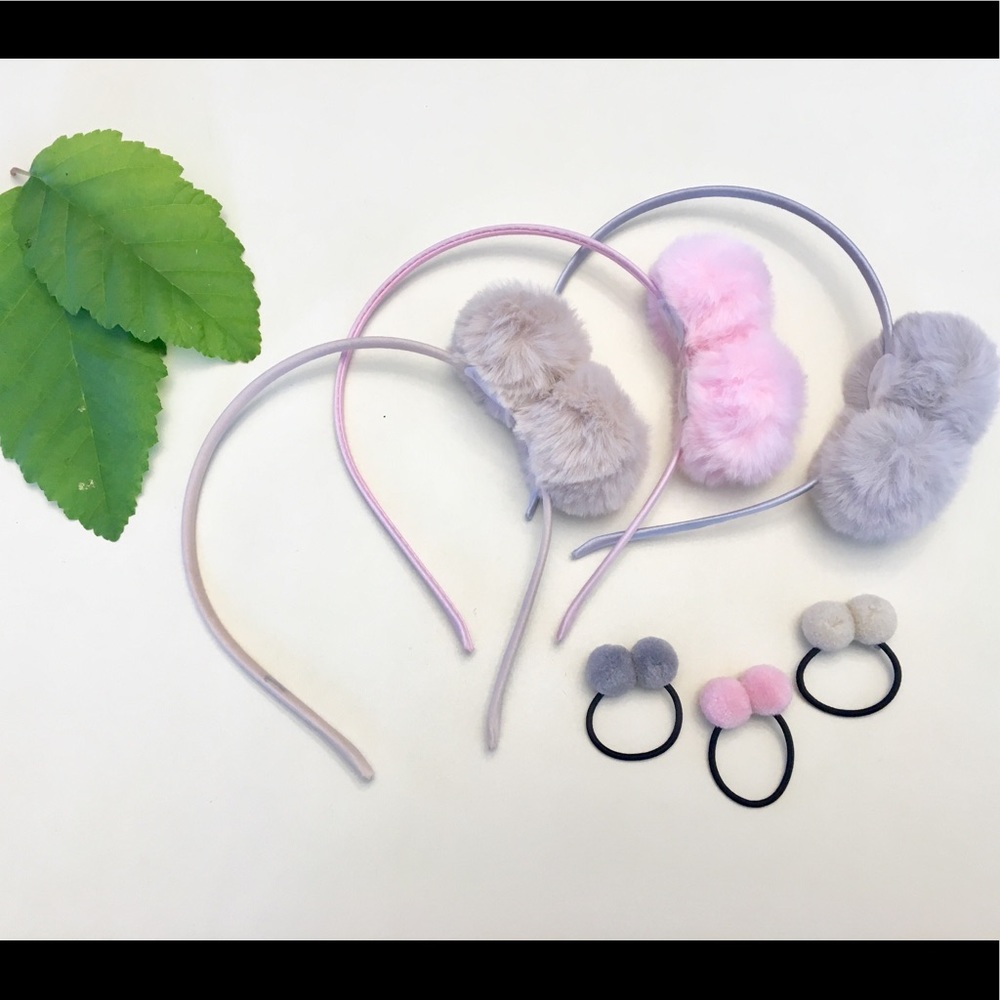 Complete set of girl hair accessories w/ pom poms